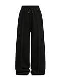 SweatyRocks Mädchen Hosen Lässig Weites Bein Hose Jogginghose mit Taschen Elastischer Bund Sweathose Locker Freizeithose Schwarz 12 Jahre