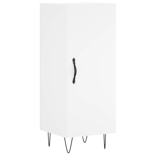 HETFTJN Buffet Blanc 34,5x34x90 cm, Petit Meuble de Rangement en Bois d'Ingénierie et Métal,...