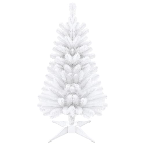 OULONGER 4Ft Premium Artificial Small Mini Christmas Tree for Tabletop,Home, Office, Indoor and Outdoor Decor,Holiday Decoration,Easy Assembly Metal Hinges & Foldable Base 240 Branch Tips White Tree