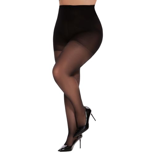 YAGAXI 2 Pairs Plus Size Sheer Tights for Women - 20D Women's Control Top Pantyhose Reinforced Toe4