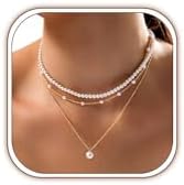 Zeffy Gold Pearl Necklace for Women, Dainty 14K Gold/Silve Plated...