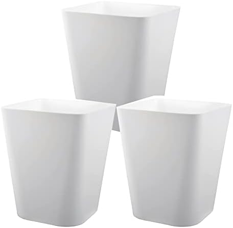 Heagoale Small Bathroom Trash Can Plastic Garbage Can Square Waste Basket Trash Bins Container Bins for Bathroom, Office, Dorm Room, Home Office, Under Desk, Kitchen, Bedroom, 3 Pack, White
