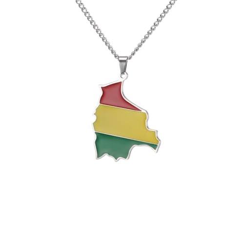 Collier carte de la Bolivie en acier de qualité supérieure et émail