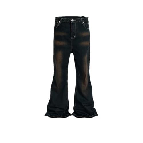 Men Women Flared Jeans Straight Baggy Denim Ribbons Washed Trousers Loose Cargo Pants