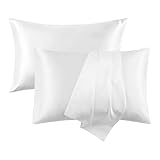 Silk Satin Pillow Cases Standard Size Set of 2 with Envelope Closure Skin & Hair Friendly Gifts for Women Men 20″x 26″ White