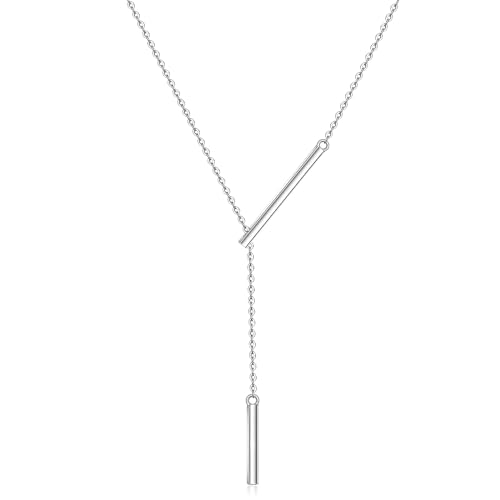 Y Long Necklaces for Women Trendy 925 Sterling Silver Y Long Chain Necklace Charm Vertical Bar Pendant Link Christmas Mothers Day Gifts
