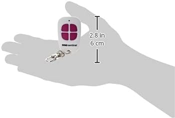 SCS Sentinel ControlGate 4-Channel Remote Control held in hand, showing dimensions