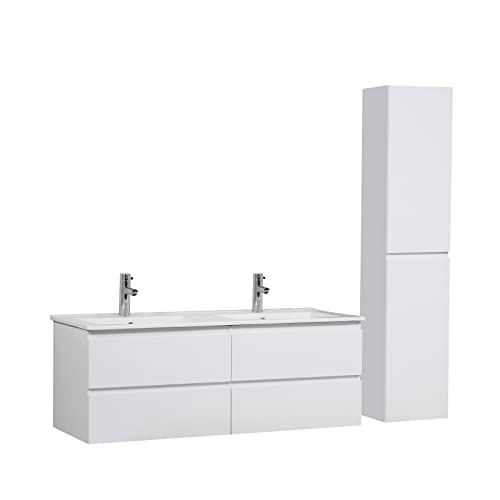MOB-IN Meuble Double Vasque 120cm Sorrento Blanc + Colonne