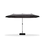 PURPLE LEAF - Sombrilla de jardín exterior con pie y guirnalda luminosa (455 x 270 cm, gris
