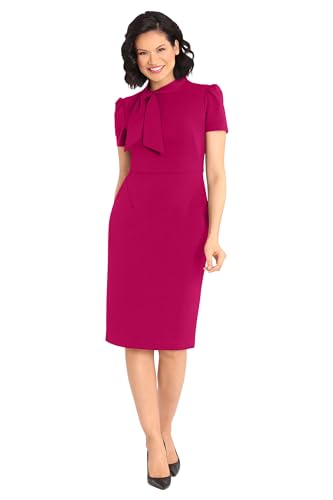 Image of Maggy London Womens Midi Short Sleeve Sheath with Neck Tie Career Office Work WearCocktail Dress