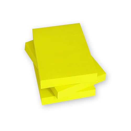 Image of Cubic Neon Yellow Sticky Notes - Pack of 3 (3 inch x 2 inch Inches), Bright Self-Adhesive Memo Pads for Office, Home & School Use - Smooth Finish, Easy Peel, Residue-Free