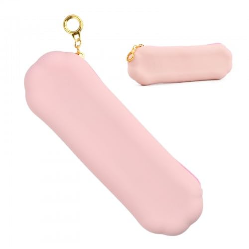 Culinavog 21 × 6 cm Porte-Pinceau de Maquillage en Silicone, Rose, Portable, Douce Pochette Zippée pour Pinceaux de Maquillage, Porte Pinceaux Cosmétiques Lavable, Sac de Rangement pour Voyage, Femmes