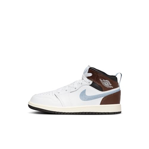 NIKE Preschool Jordan 1 Mid SE White/Blue Grey-Black-Sail (FQ8220 142) PS - Size 3y