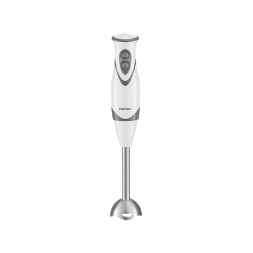 Pritech Batidora de mano 300W, Varilla Desmontable, Cuchillas de acero inoxidable, Potente, Campana antisalpicadura, Alimentos para bebe, Pure, Sopa, Salsas, Batir, BPA Free