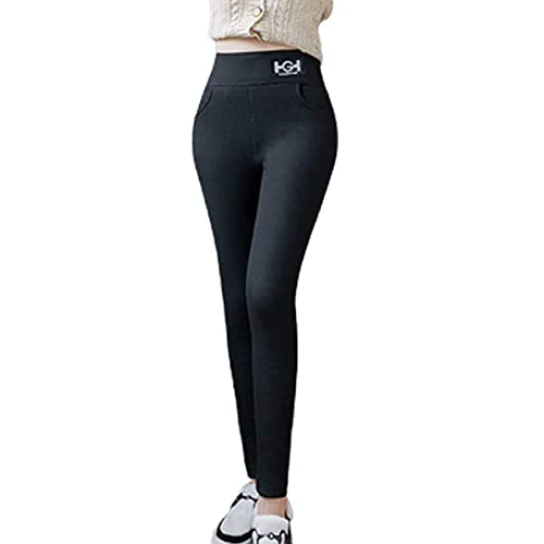 PANTALON EN CACHEMIRE THERMIQUE À LA MODE POUR FEMME,Leggings d'hiver pour Femme Thermique Doublé en Polaire Pantalon Taille Haute Chaud Extensible Slim Pants,leggings thermiques pour femme (XL, Noir) Cover
