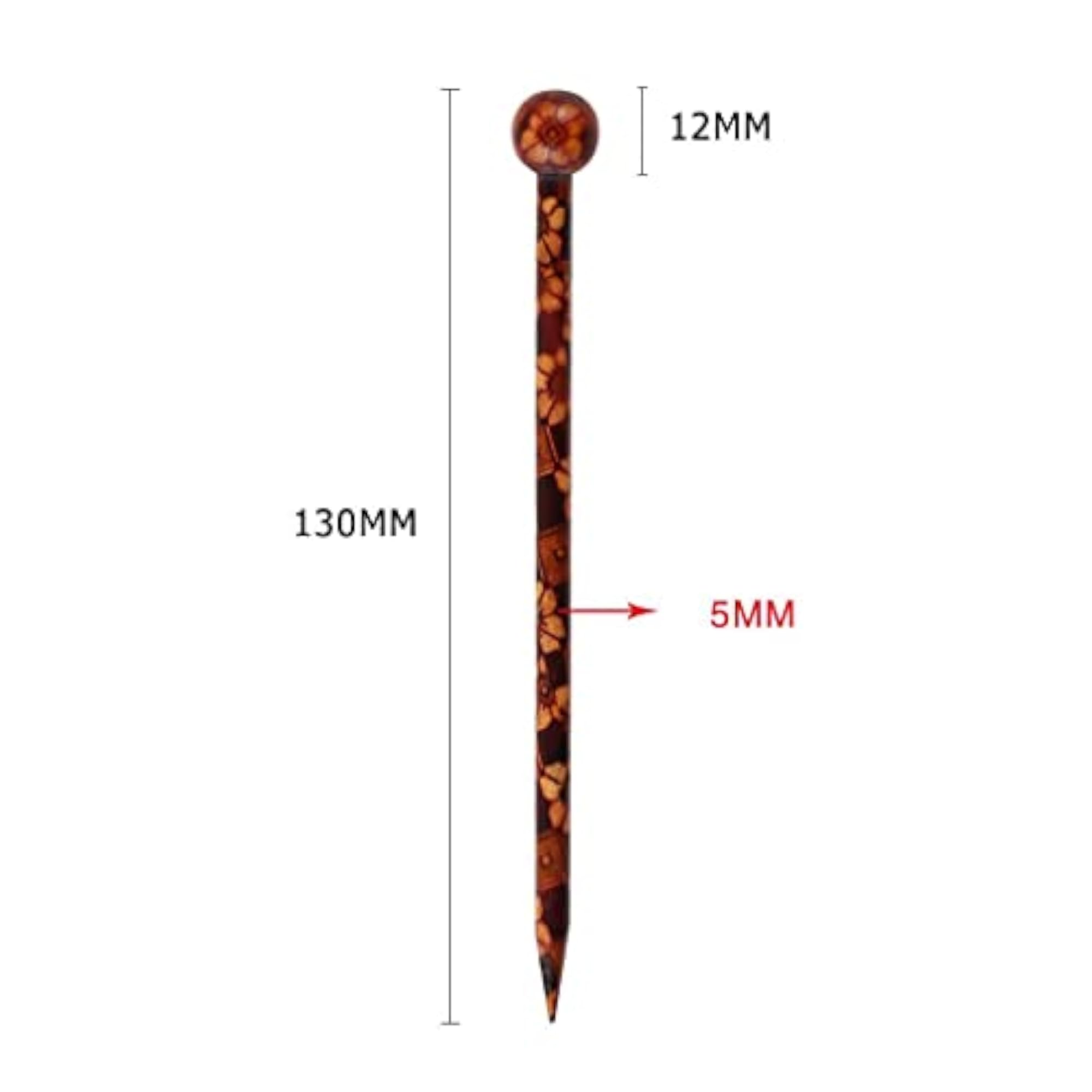 5x Wooden Hair Pins with Flower Pattern