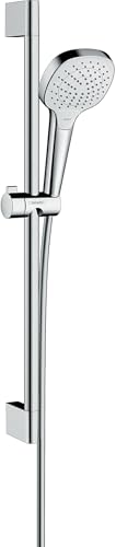 hansgrohe Duschset Croma Select E, Duschkopf wassersparend mit Schlauch und Halterung, verstellbar, Handbrause mit 3 Strahlarten, Weiß/Chrom, 0,65m Set