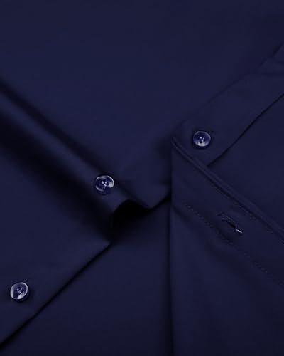 J.VER Men's Dress Shirts Solid Long Sleeve Stretch Wrinkle-Free Formal Shirt Business Casual Button Down Shirts Navy Blue Large - Image 5