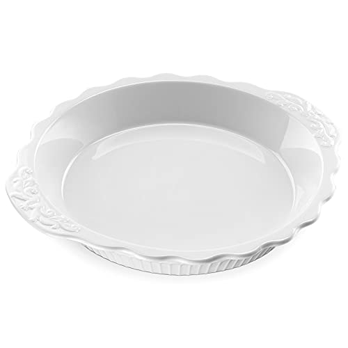 Lifver Ceramic Pie Pans For Baking 10.6 Inches, 35 Oz White Farmhouse Pie Dish, Pie Plate For Dessert Kitchen, Round Baking Dish Pan For Dinner, Oven, Freezer, Microwave Safe #TOP16