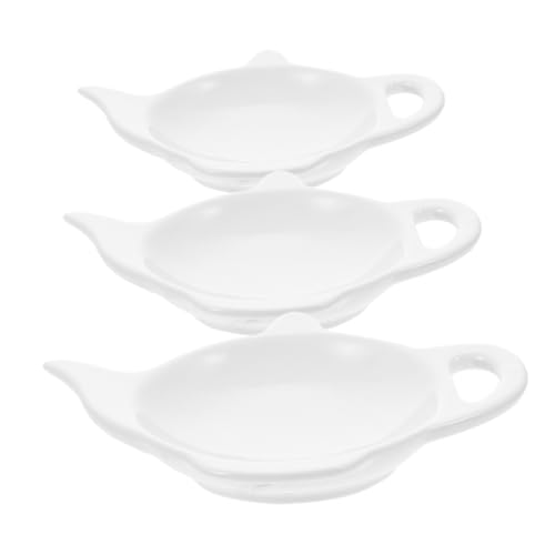 Unomor 3pcs Teapot Shaped Ceramic Tea Bag Holder Dish Afternoon Tea Versatile for Spices and Items Kitchen Accessories