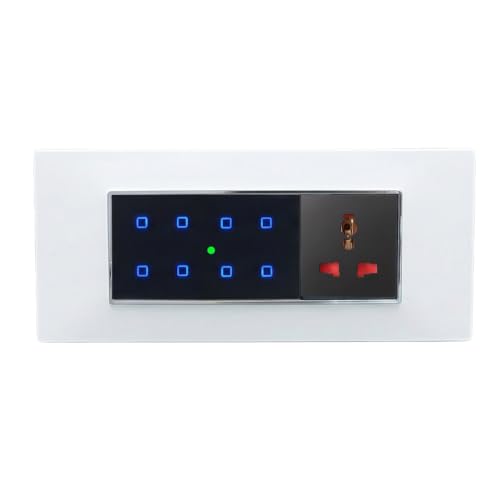 Image of Smarteefi Touch 8 Port Modular WiFi Smart Switch Board, 7 Smart Switch, 1 Smart Plug, Compatible with Alexa & Google Home, Black & White (Size: 6M (220mmx90mmx40mm))
