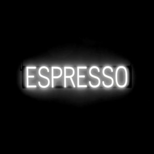 Image of SpellBrite LED Neon ESPRESSO Sign for Business - White, 31 inch x 6 inch | Ultra-Bright Click-Together Signage for Cafes, with Visibility from 500 Feet - 8 Animations, 6 Brightness Settings