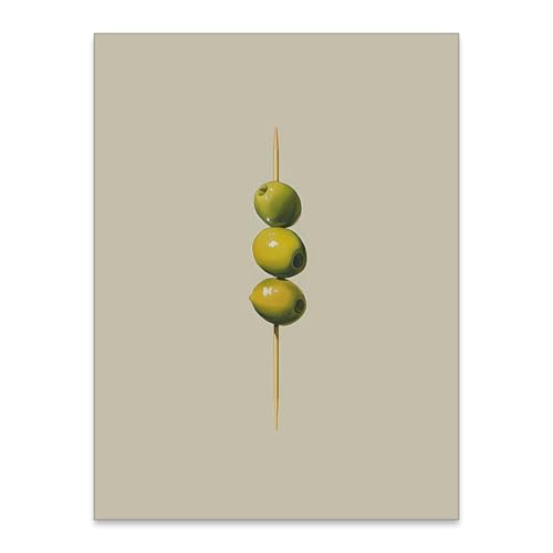 Haitunone Martini Alcohol Poster Vintage Cocktail Wall Art Retro Green Olives Canvas Prints Trendy Minimalist Kitchen Bar Cart Dining Room Wall Decor 12x16 inch Unframed