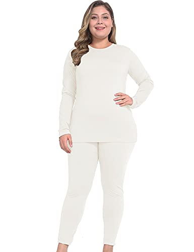 Nuonita Thermal Underwear For Women Plus Size Long Johns Set Fleece Lined Base Layer Top & Bottom Xl White #TOP6