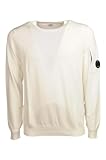 c.p. company, maglia girocollo con lente su manica sinistra fit regolare 16cmkn109a-girocolloml-103bianco. taglia 52