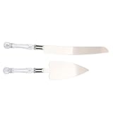 NOLITOY Juego de Cuchillos y Servidor para Pasteles de Acero Inoxidable Mango Transparente, Set de 4 Piezas (2 Cuchillos Largos 2 Cortadores Cortos) para Bodas, Cumpleaños y Fiestas