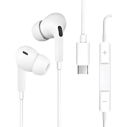 Image of Shot C Pro Type C Earphones for iPhone 15 /16 Series, Wired Earbuds with Mic, Hi-Fi Stereo Sound, Deep Bass, in-Line Controls, Type C Connector, Noise Isolation, Tangle Free Cable - White