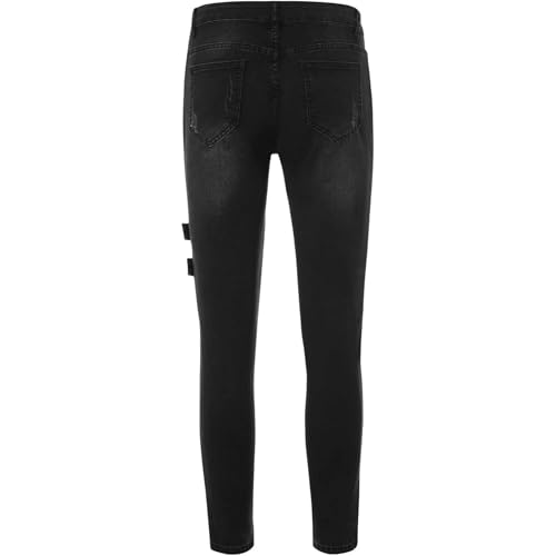Casual and Cool Hip Hop Denim Pants - Men's Skinny Jeans with Side Pockets and Angled Cargo Trousers in Black4