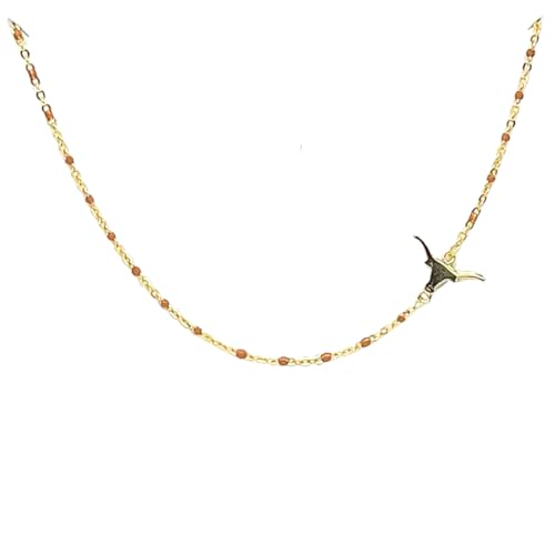 Color Shout for Texas Longhorns Collegiate Necklace, 16-18 Inch Adjustable, Stainless Steel with Yellow Gold Accents and Burnt Orange Enamel Chain