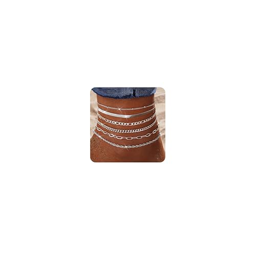 Image of Besteel Ankle Bracelets for Women Waterproof - 14K Gold Plated Non Tarnish Layered Cuban Link Chain Rope Figaro Herringbone Anklets Set Plus Size Anklet Summer Foot Jewelry Gift Adjustable 8-12 Inch