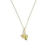 Cykdohy Dainty Banana Pendant Necklace for Women Gold Plated Fashion Cute Peeled Tropical Fruit Choker Cubic Zirconia Lifelike Food Charm Adjustable Chain Necklaces Jewelry Gift for Her Daughter BFF