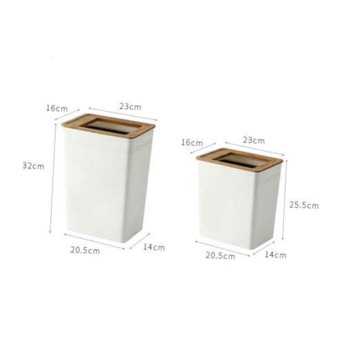 Bote de basura minimalista con tapa de madera blanco rectangular miniatura 4