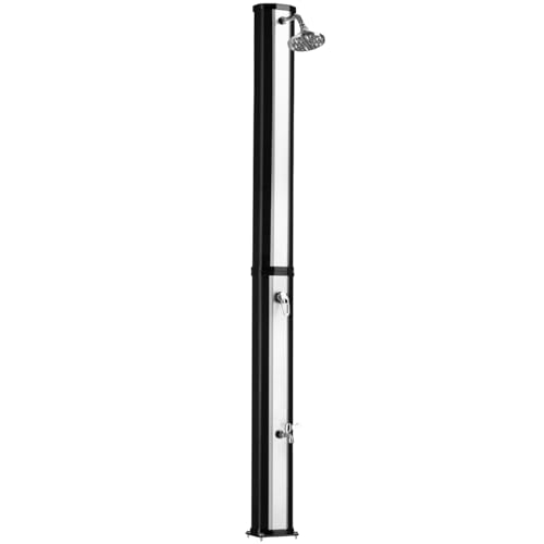 TecTake® Ducha Exterior Jardin, Resistente a la Intemperie, Temperaturas Altas, Alcachofa 360°, Grifo de Ducha Jardin para Pies, Conexión para Manguera, Ducha Solar Exterior - 35 L Negro/Plata