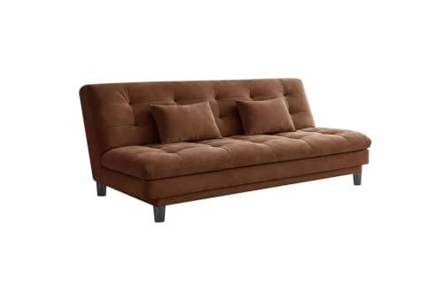 Image of 3 Seater Velvet Sofa Cum Bed, Tufted Convertible Sleeper Couch, Space-Saving Design Comfortable Cushioned Seating - Brown