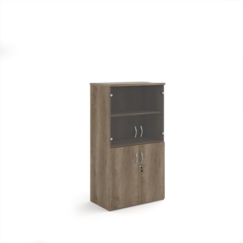 Image of Mr Office Universal combination unit with glass upper doors 1440mm high with 3 shelves, Nebraska Oak