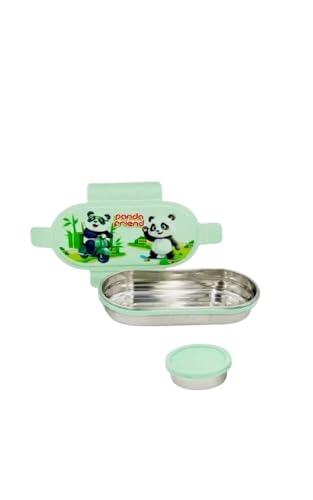 Image of BLAL BLALOval Stainless Steel Lunch Box with 1 Small Box Compact Design Airtight Leak Proof Lunch Box for Office, School, Picnic-600Ml+100Ml (Green)