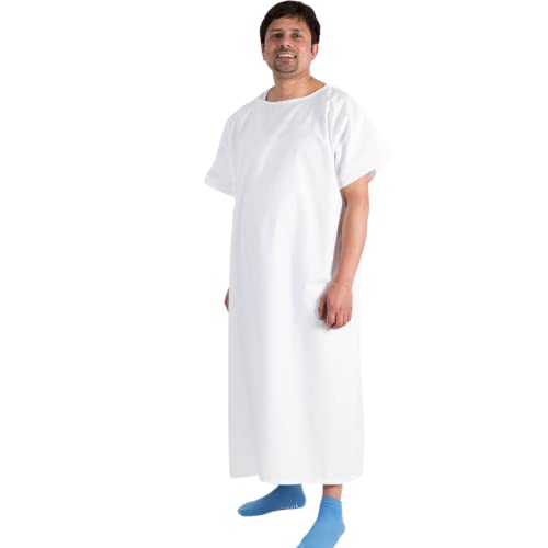 Hospital Patient Operation Gown One Size, Unisex Fit, Opening at Back - As Used by The NHS, White With Diamond Pattern