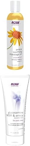 Paquete de soluciones NOW Solutions, aceite de masaje de alivio de árnica, calmante en el dolor, músculos doloridos, 8 onzas + soluciones NOW,