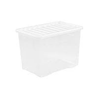 Wham Pack of 2 Crystal Storage Boxes with Lids, Plastic, 80L, Clear, 80L, Made in UK, Rectangular Storage Boxes 60 x 40 x 42cm