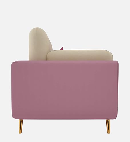 Image of Black Wood Modern Montez Luxurious Velvet 1 Seater Sofa for Bedroom, Living Room, Dining Room, Drawing Room, Home Office in Bug Resistant Wood (Pink & Beige, 1 Seater)