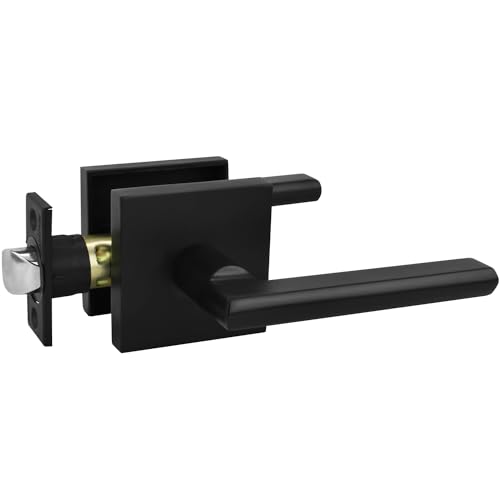 Image of Nuk3y Hulk Series Lever Door Handle Slim Square Modern Contemporary Lever Set (Passage, Matte Black)