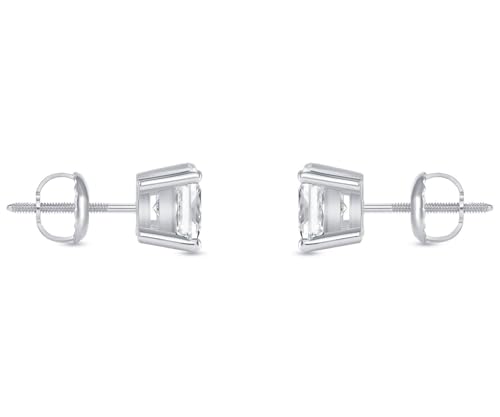 Jewels Prim 1 Ct Princess-Cut Lab-Grown Diamond Earrings – 14K White Gold, F/VS Clarity, Basket Screw Back Setting2