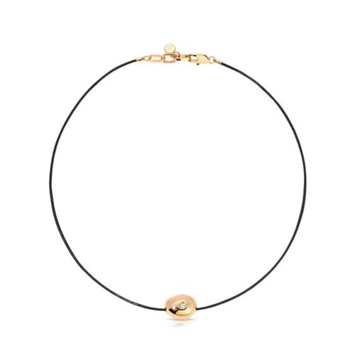 Ettika Choker. Adjustable Cord Necklace. Single Crystal Polished Pebble Leather Pendant Necklace. 18K Gold Plated Pendant, Jewelry