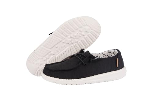 Image of HEYDUDE Girl's Wendy Youth Linen Black Size 9 | Girl's Shoes | Girl's Lace Up Loafers | Comfortable & Light-Weight