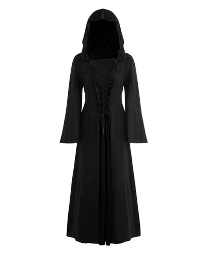 NANAMEEI Kostüm Halloween Damen Mittelalter Kleidung Renaissance Kleid Hexenkostüm Damen Schwarz M