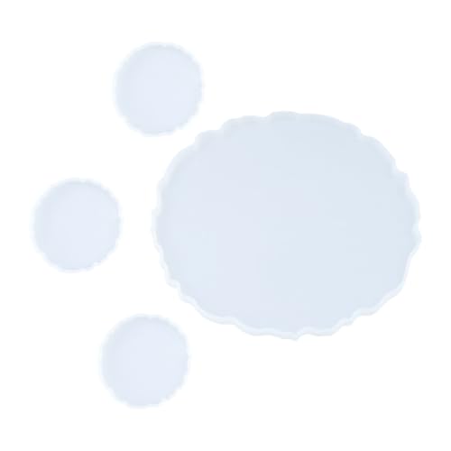 TOKIDNY Molde de Silicona para Manualidades DIY Juego de 4 Piezas Bandeja Redonda Grande y 3 Moldes Pequeños para Posavasos para Fundición Superficie Lisa Fácil Limpieza Uso Artístico y